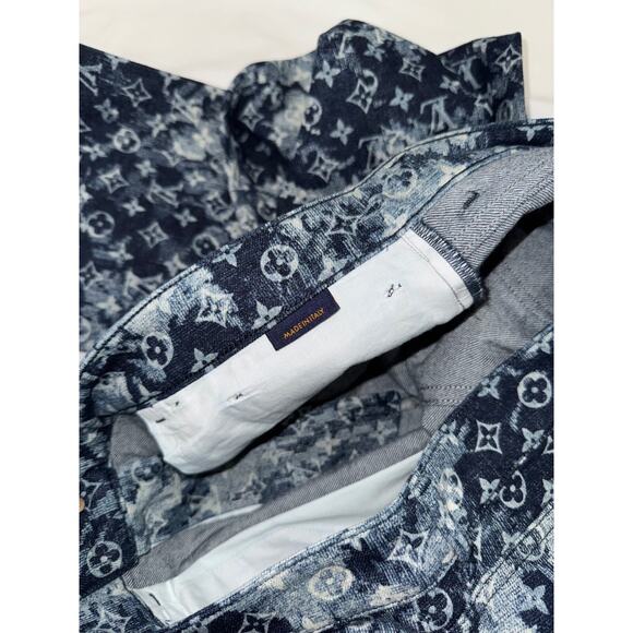 Louis Vuitton Tapestry Regular Denim Blue Monogram Logo Jeans Pants 32 - Picture 12 of 15